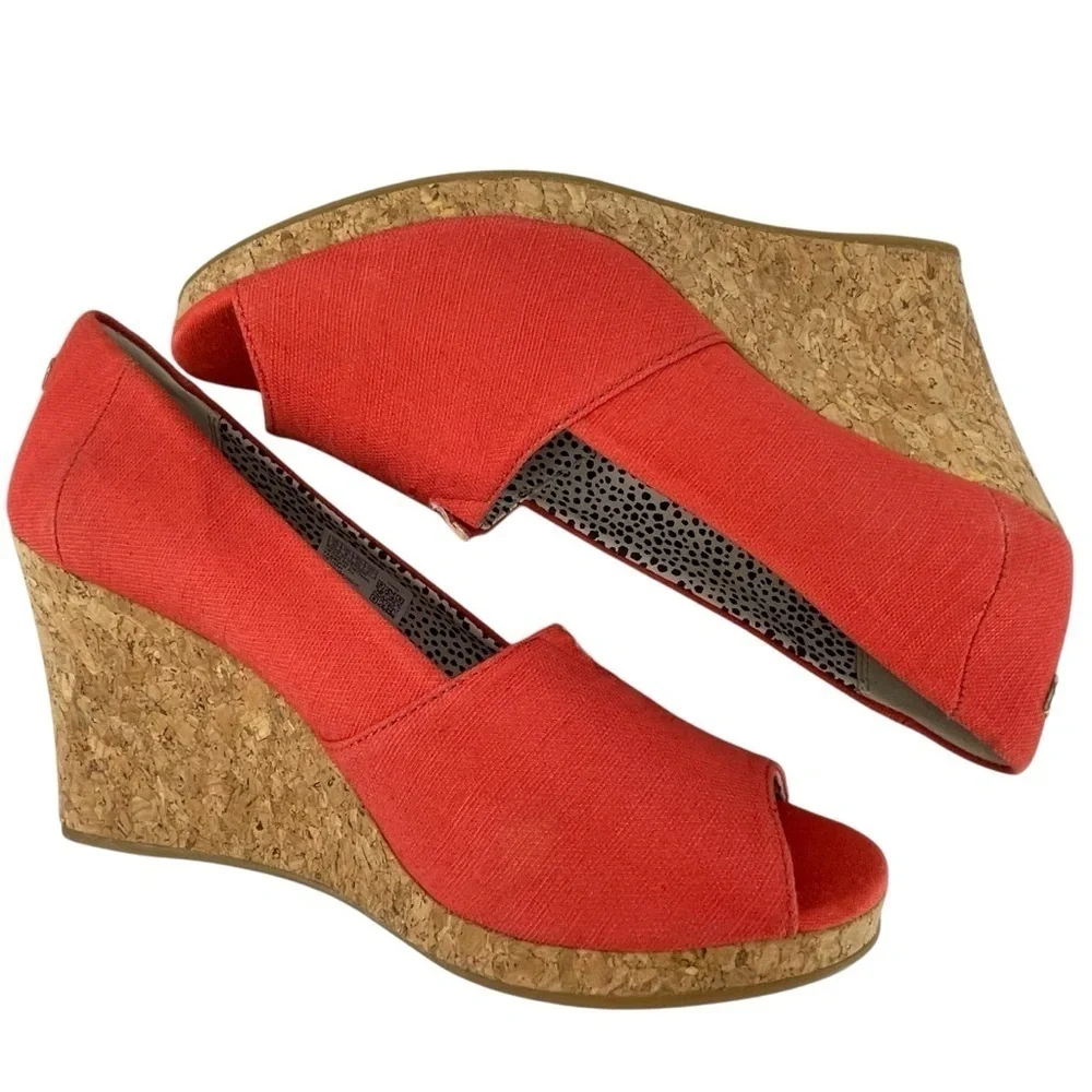 Toms Michelle Slubby Woven Organic Cotton Wedge in Paprika Fresh Flirty - Sz 10